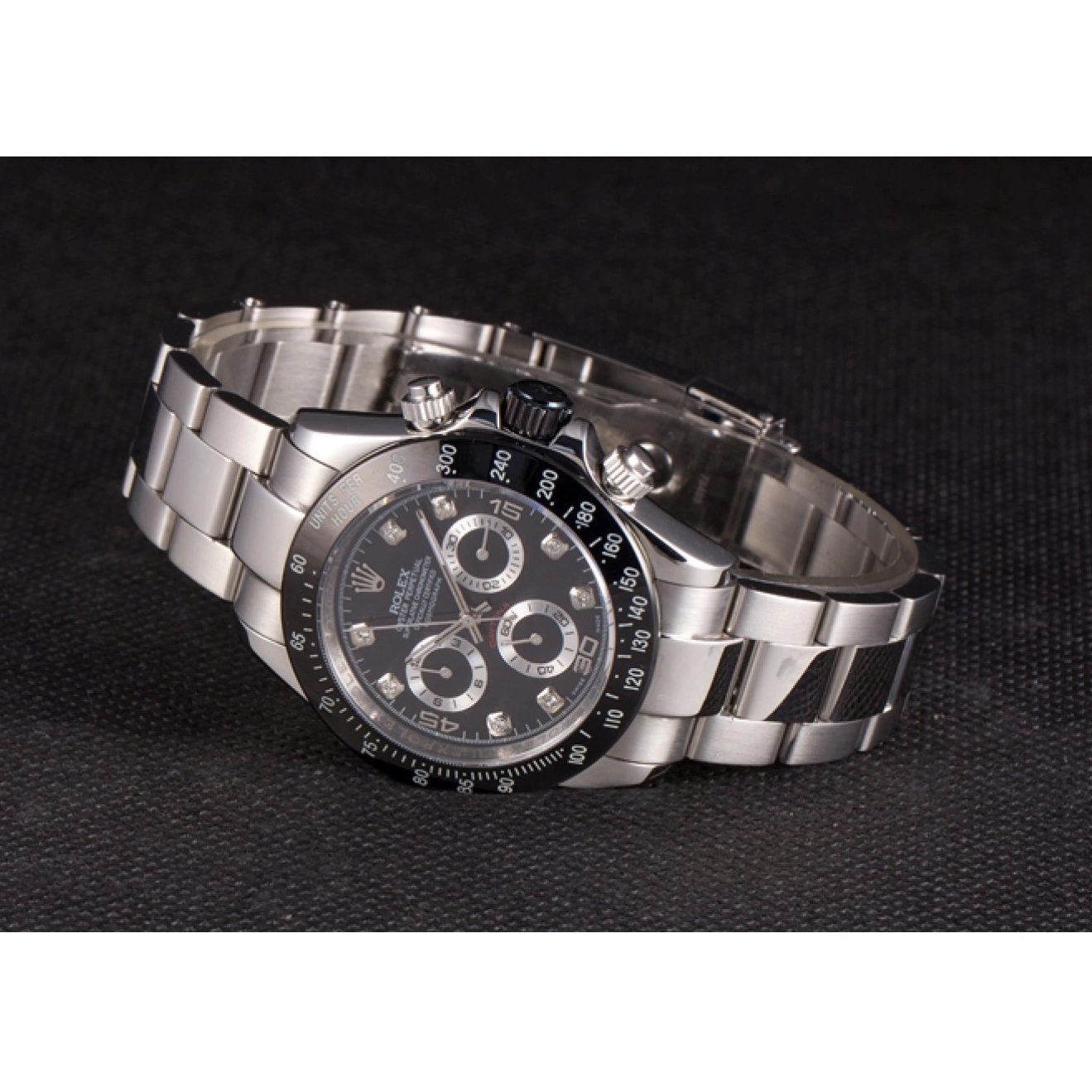 Aaa replica watch Steel Black Dial Daytona Black Stainless Rolex Enameled 0710